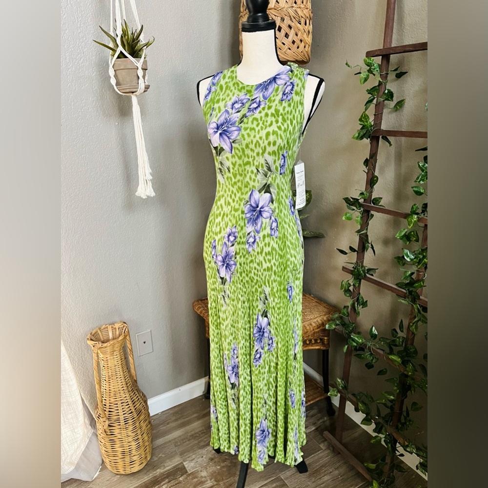 ▪️American Angel 90s Vtg Purple Green Floral Tie Back Sleeveless Dress Fairy L